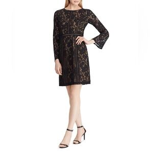 Ralph Lauren Black and Tan Sheath Cocktail Dress with Long Sleeves 14